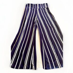 Honey & Lace Navy Stripe Wide Leg Palazzo Pants 2X High Rise Pull On Boho